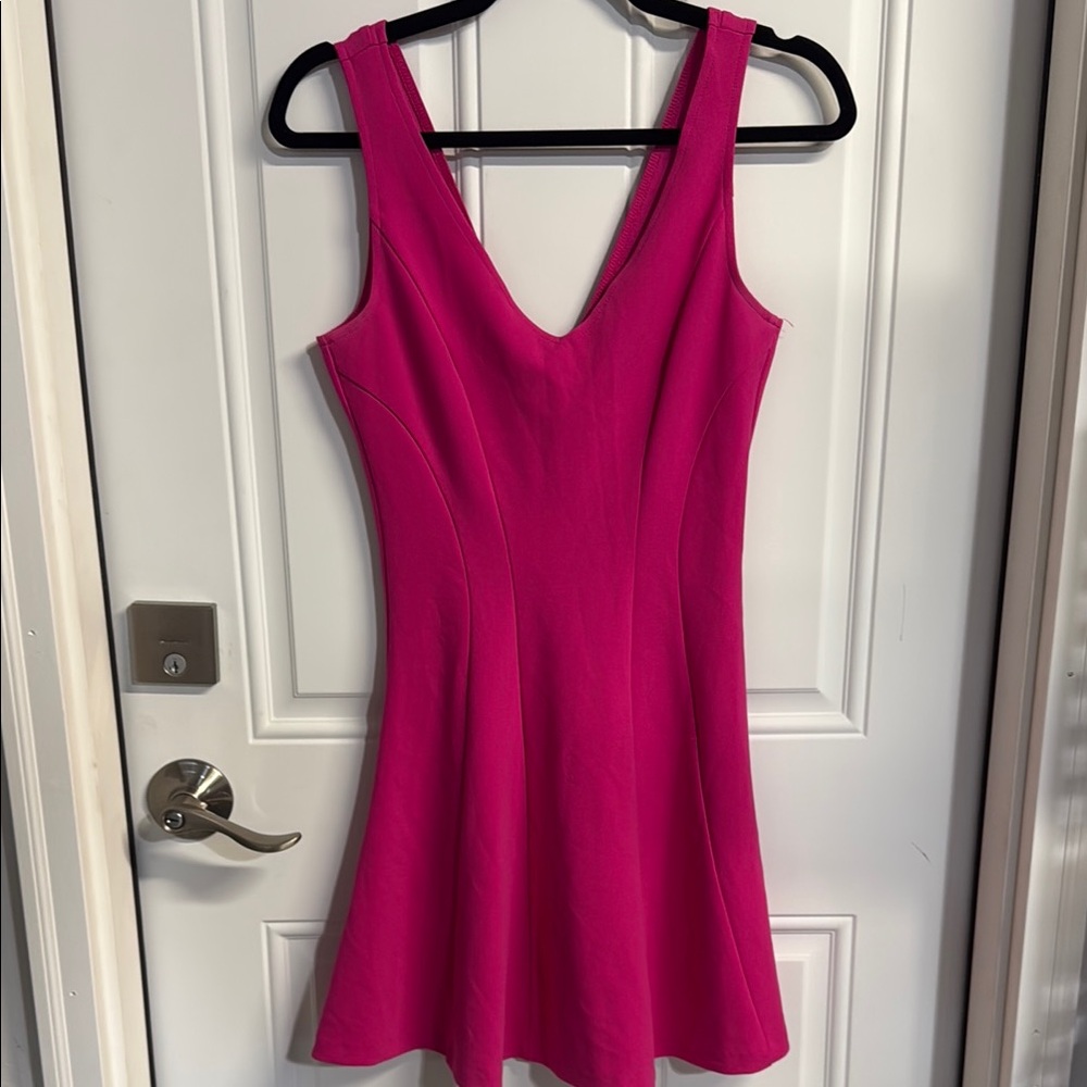 Aqua Pink Fit and Flare Mini Dress V-Neck Sleeveless